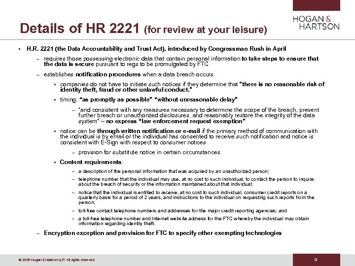 Details of HR 2221 (for review at your leisure) • H. R. 2221 (the