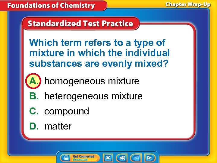 Which term refers to a type of mixture in which the individual substances are