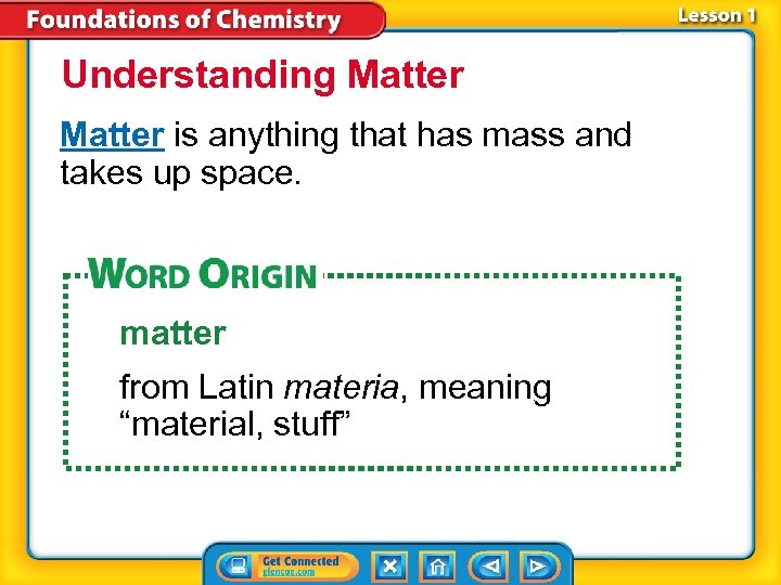 Understanding Matter is anything that has mass and takes up space. matter from Latin