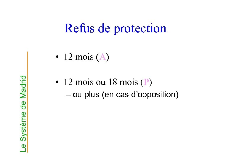 Refus de protection Le Système de Madrid • 12 mois (A) • 12 mois