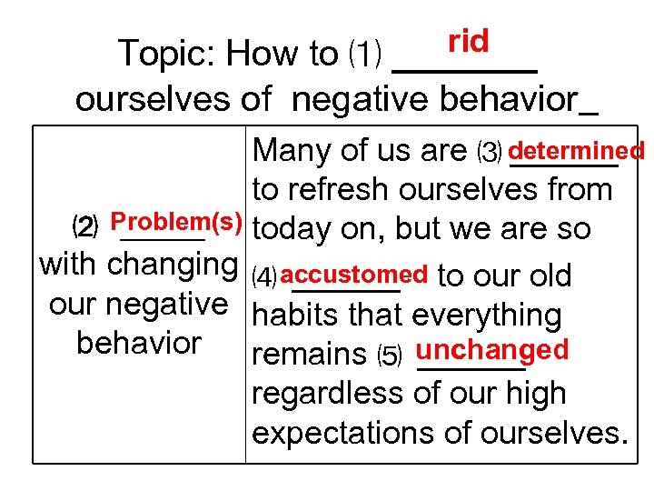 rid Topic: How to ⑴ ______ ourselves of negative behavior Many of us are