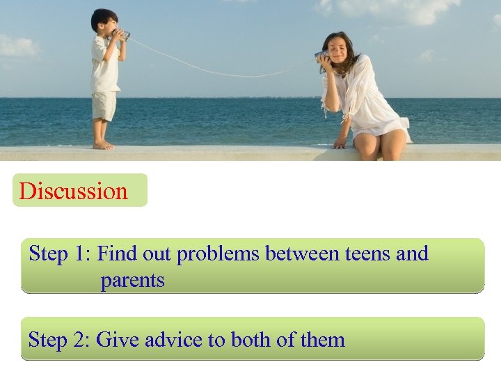 Discussion Step 1: Find out problems between teens and parents Step 2: Give advice