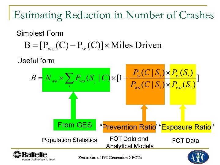 Estimating Reduction in Number of Crashes Simplest Form Useful form From GES Population Statistics