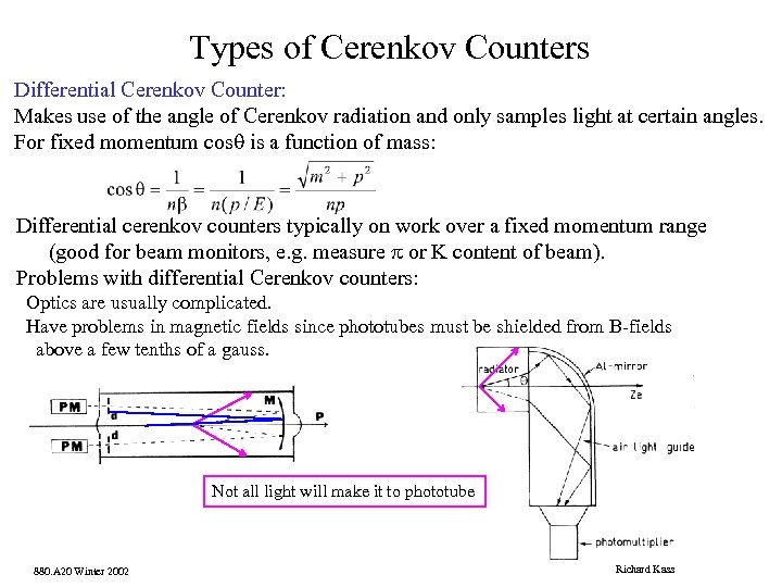 Types of Cerenkov Counters Differential Cerenkov Counter: Makes use of the angle of Cerenkov