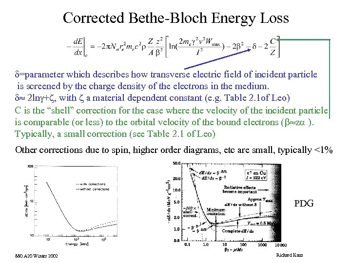 Corrected Bethe-Bloch Energy Loss d=parameter which describes how transverse electric field of incident particle