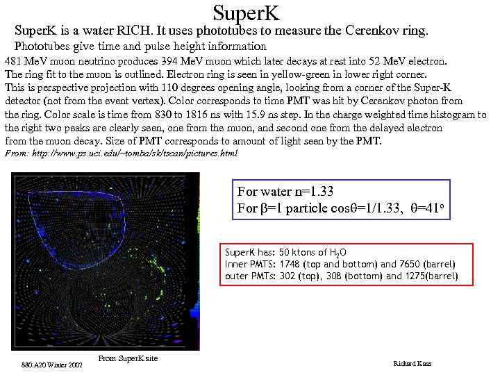 Super. K is a water RICH. It uses phototubes to measure the Cerenkov ring.