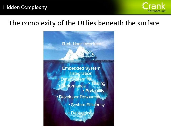 Section title Hidden Complexity The complexity of the UI lies beneath the surface Rich