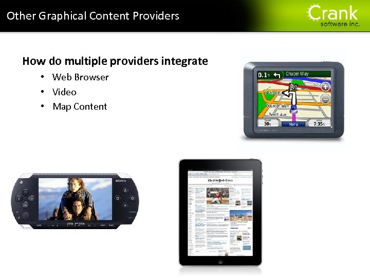 Other Graphical Content Providers How do multiple providers integrate • Web Browser • Video
