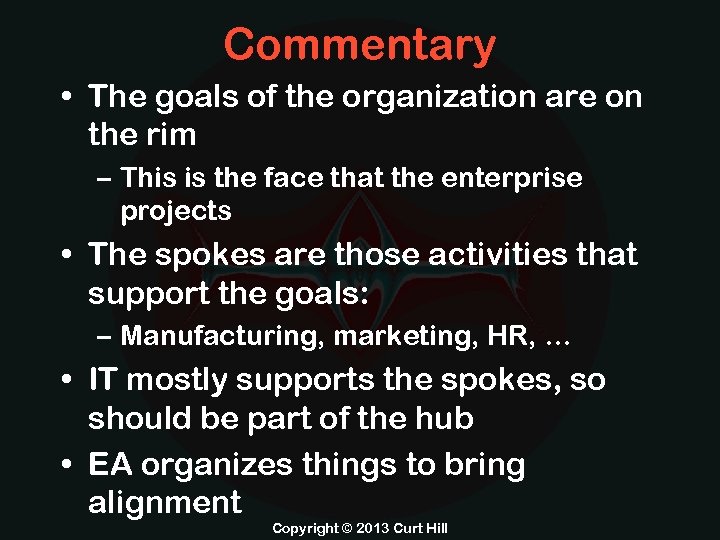 Commentary • The goals of the organization are on the rim – This is