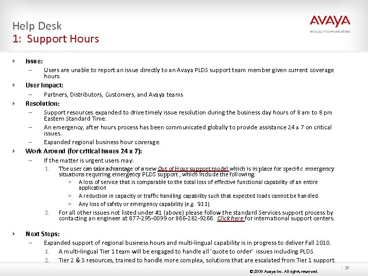 Help Desk 1: Support Hours 4 Issue: – 4 User Impact: – 4 Partners,