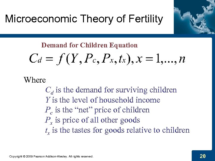 Microeconomic Theory of Fertility Demand for Children Equation Where Cd is the demand for