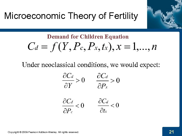 Microeconomic Theory of Fertility Demand for Children Equation Under neoclassical conditions, we would expect: