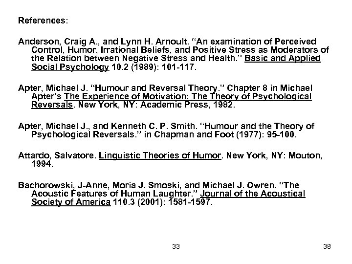 References: Anderson, Craig A. , and Lynn H. Arnoult. “An examination of Perceived Control,