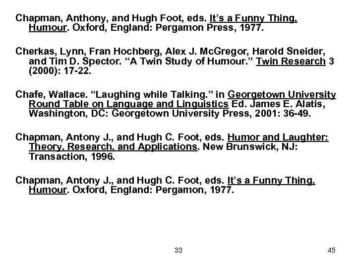 Chapman, Anthony, and Hugh Foot, eds. It’s a Funny Thing, Humour. Oxford, England: Pergamon