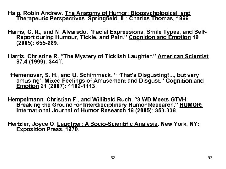 Haig, Robin Andrew. The Anatomy of Humor: Biopsychological, and Therapeutic Perspectives. Springfield, IL: Charles