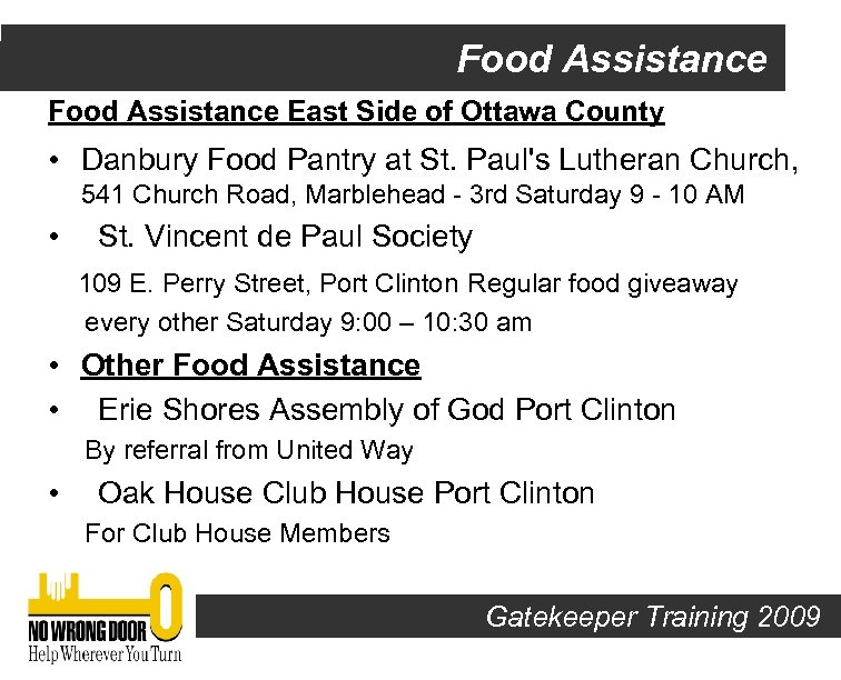 Food Assistance East Side of Ottawa County • Danbury Food Pantry at St. Paul's