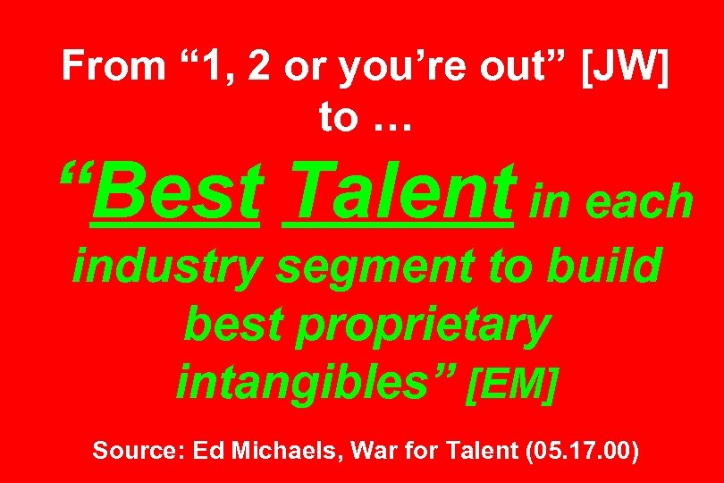 From “ 1, 2 or you’re out” [JW] to … “Best Talent in each
