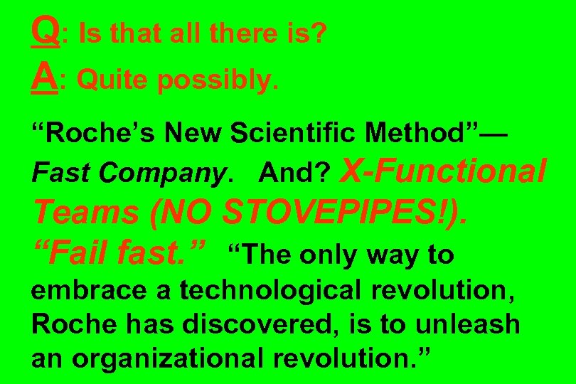 Q: Is that all there is? A: Quite possibly. “Roche’s New Scientific Method”— Fast