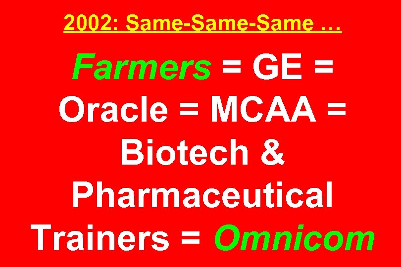 2002: Same-Same … Farmers = GE = Oracle = MCAA = Biotech & Pharmaceutical