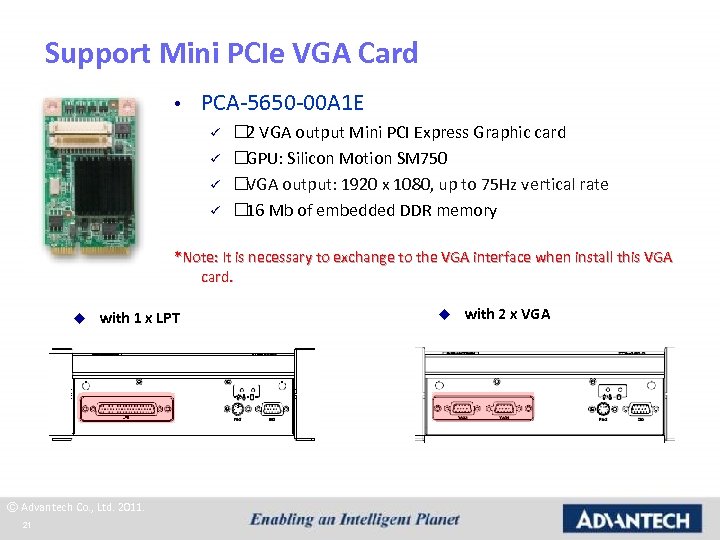 Support Mini PCIe VGA Card • PCA-5650 -00 A 1 E ü ü 2