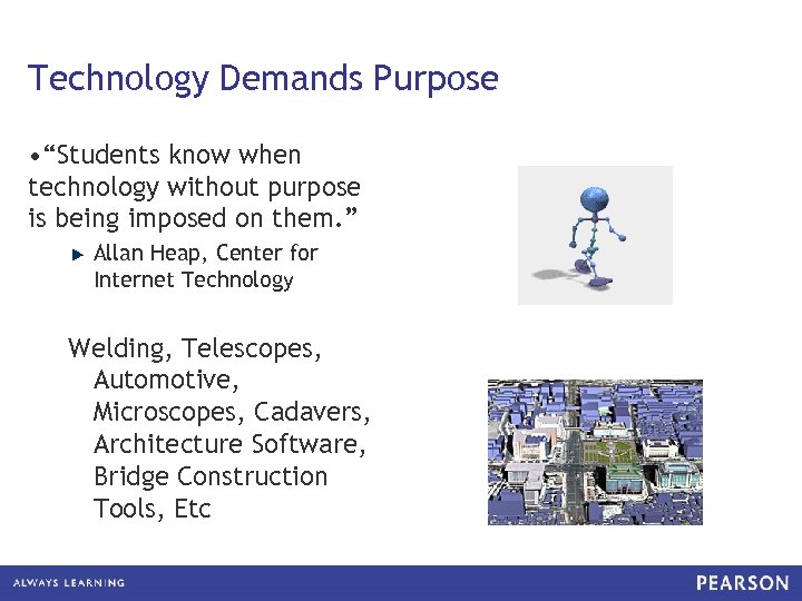 Technology Demands Purpose • “Students know when technology without purpose is being imposed on