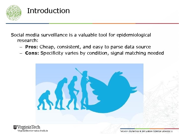 Introduction Social media surveillance is a valuable tool for epidemiological research: – Pros: Cheap,
