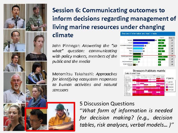Session 6: Communicating outcomes to inform decisions regarding management of living marine resources under