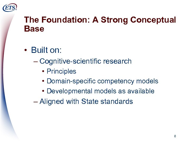 The Foundation: A Strong Conceptual Base • Built on: – Cognitive-scientific research • Principles