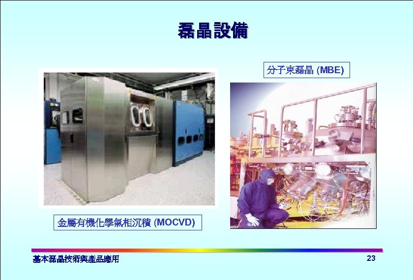 磊晶設備 分子束磊晶 (MBE) 金屬有機化學氣相沉積 (MOCVD) 基本磊晶技術與產品應用 23 