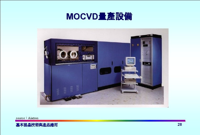 MOCVD量產設備 source：Aixtron 基本磊晶技術與產品應用 28 