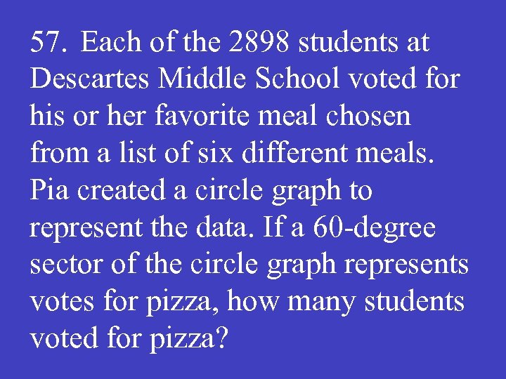 57. Each of the 2898 students at Descartes Middle School voted for his or