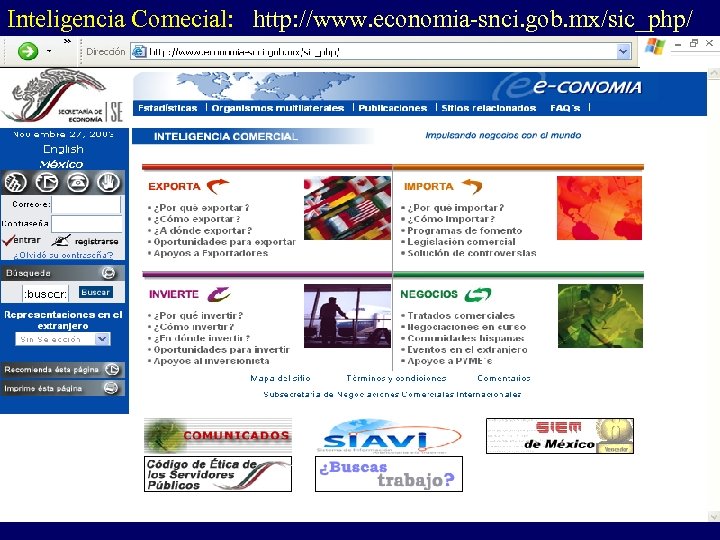 Inteligencia Comecial: http: //www. economia-snci. gob. mx/sic_php/ 