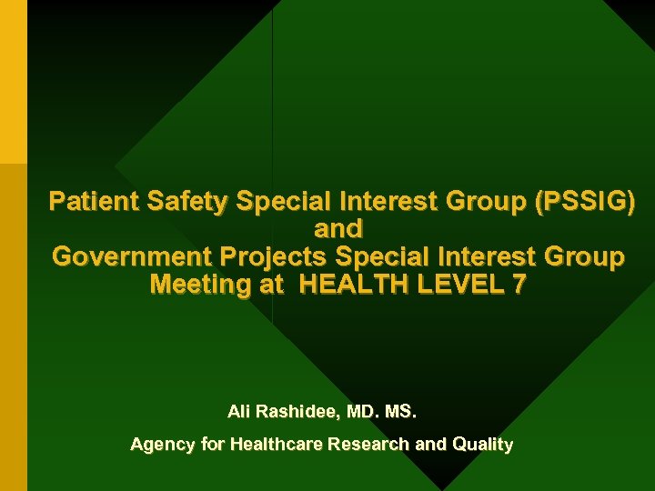 Patient Safety Special Interest Group (PSSIG) and Government Projects Special Interest Group Meeting at