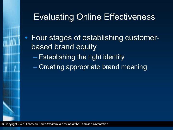 Evaluating Online Effectiveness • Four stages of establishing customerbased brand equity – Establishing the