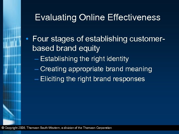 Evaluating Online Effectiveness • Four stages of establishing customerbased brand equity – Establishing the
