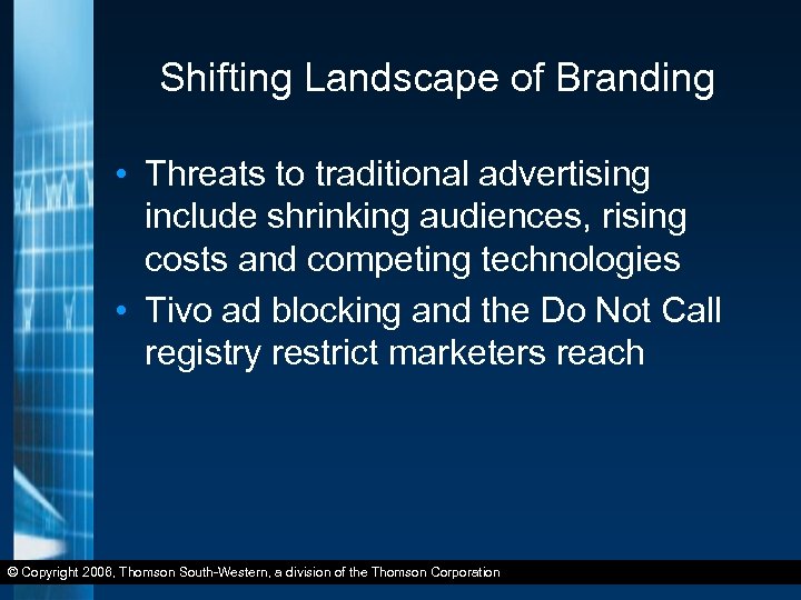 Shifting Landscape of Branding • Threats to traditional advertising include shrinking audiences, rising costs