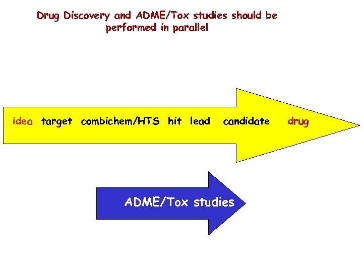 Drug Discovery and ADME/Tox studies should be performed in parallel idea target combichem/HTS hit