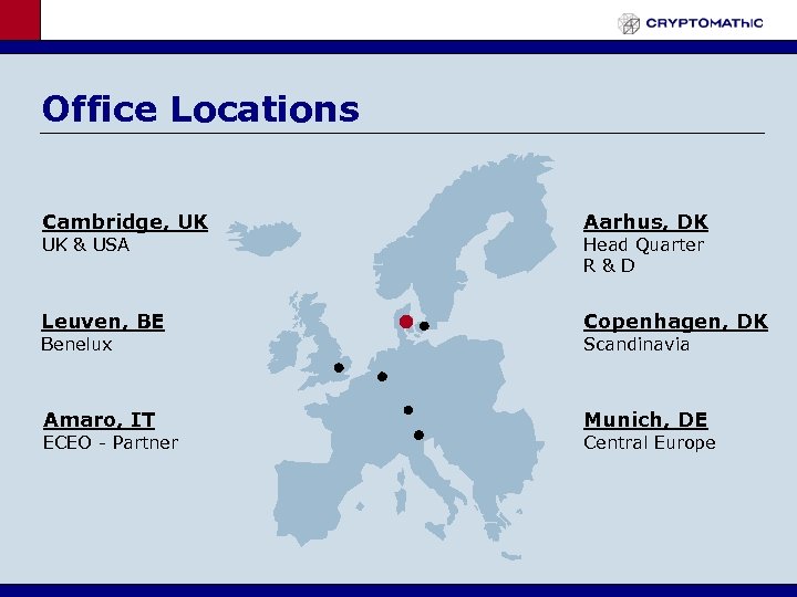 Office Locations Cambridge, UK Aarhus, DK Leuven, BE Copenhagen, DK Amaro, IT Munich, DE