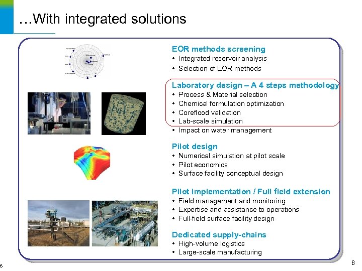 6 …With integrated solutions EOR methods screening • Integrated reservoir analysis • Selection of