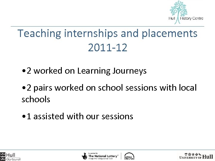 Teaching internships and placements 2011 -12 • 2 worked on Learning Journeys • 2