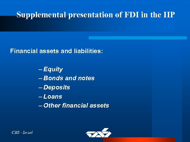 Supplemental presentation of FDI in the IIP Financial assets and liabilities: – Equity –
