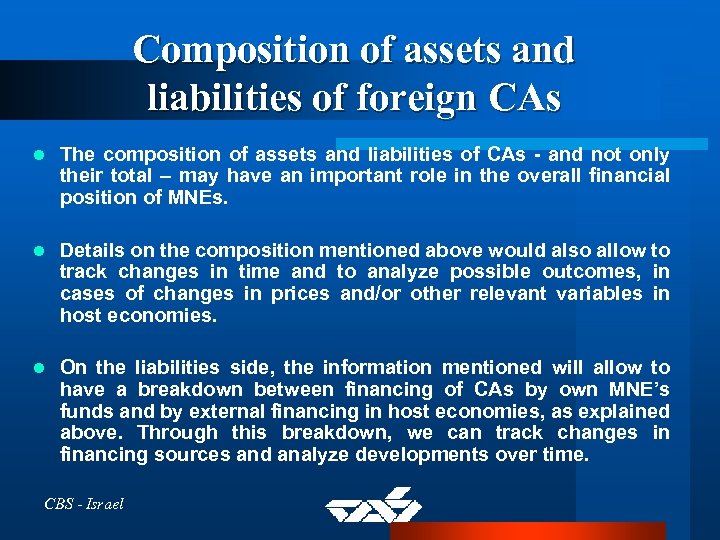 Composition of assets and liabilities of foreign CAs l The composition of assets and