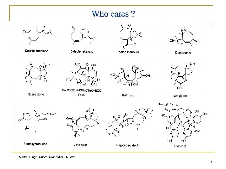 Who cares ? Mehta, Singh. Chem. Rev. 1999, 881 14 