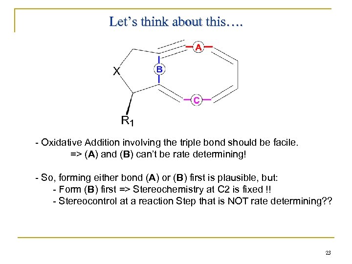 Let’s think about this…. - Oxidative Addition involving the triple bond should be facile.