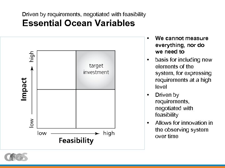 Driven by requirements, negotiated with feasibility Essential Ocean Variables • • We cannot measure