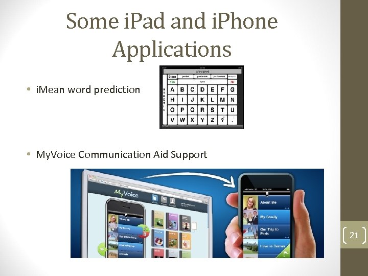 Some i. Pad and i. Phone Applications • i. Mean word prediction • My.