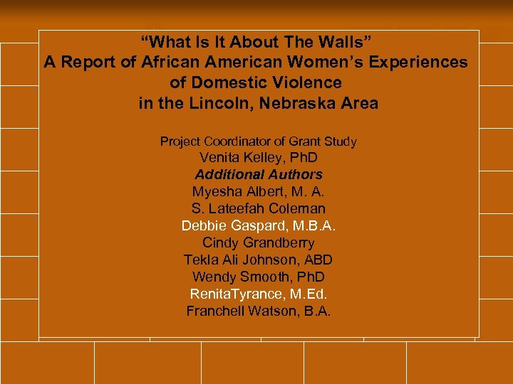 “What Is It About The Walls” A Report of African American Women’s Experiences of