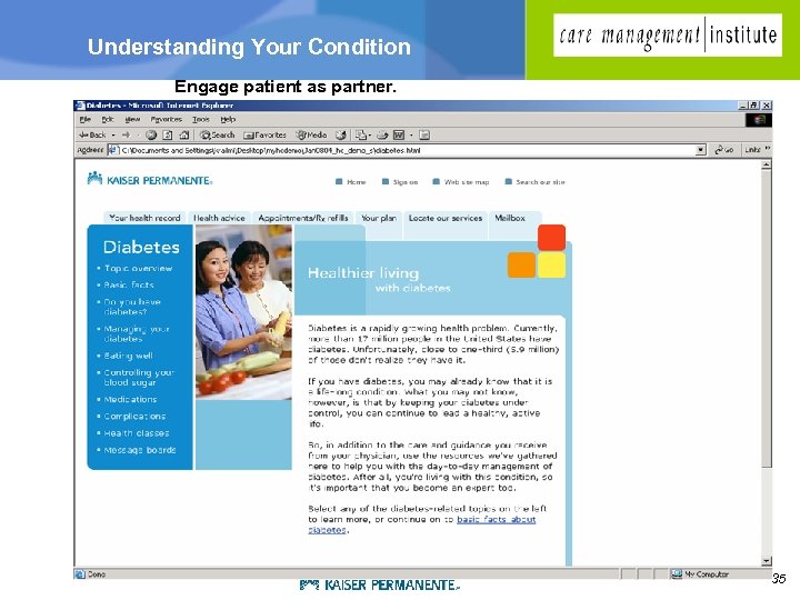 Understanding Your Condition Engage patient as partner. 35 