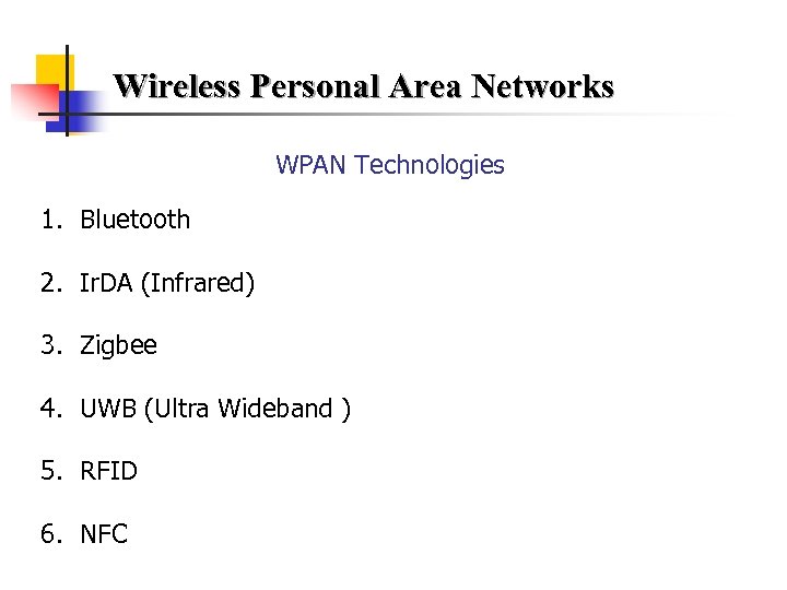 Wireless Personal Area Networks Chapter 15 WPAN