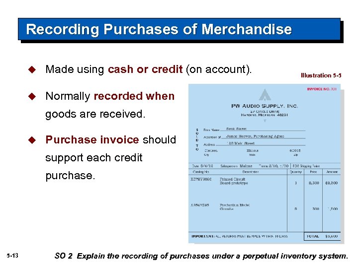 Recording Purchases of Merchandise u Made using cash or credit (on account). u Normally